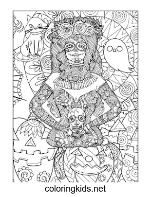 Adult Halloween coloring book preview page 1