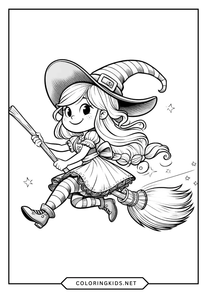 Flying Cute Witch coloring book preview page 2