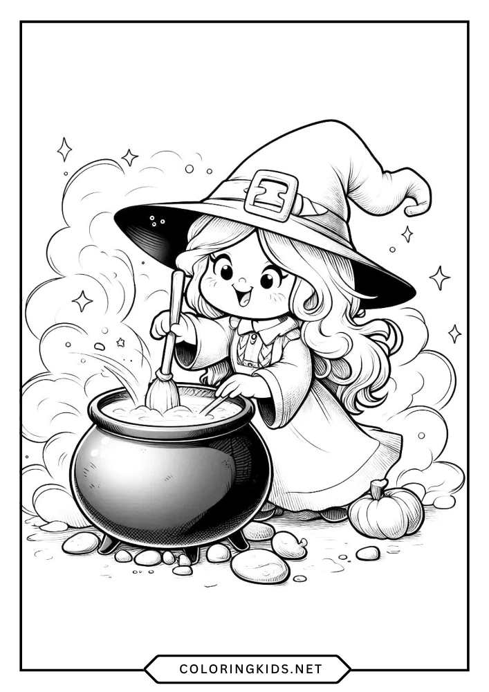 Flying Cute Witch coloring book preview page 3