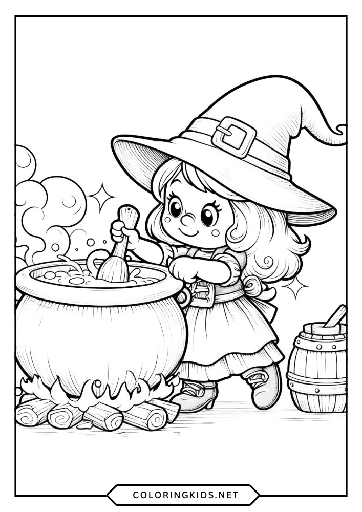 Flying Cute Witch coloring book preview page 4