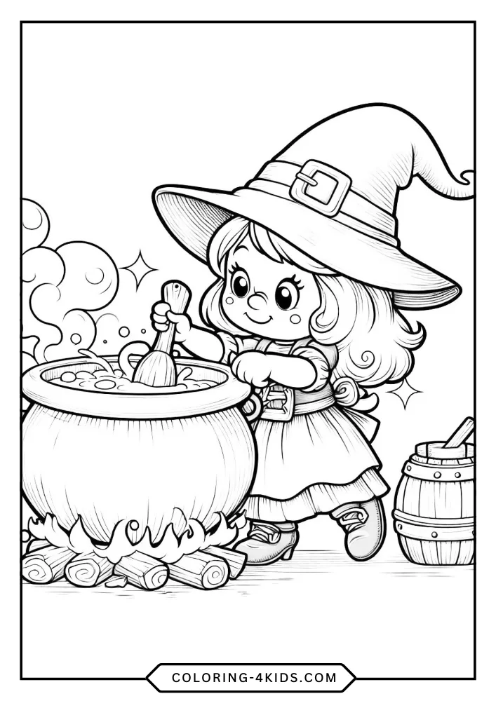 Cute Witch coloring book preview page 4
