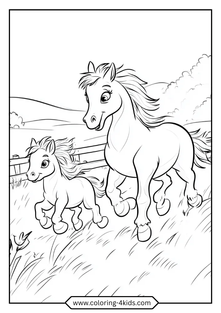 Horse coloring book preview page 2