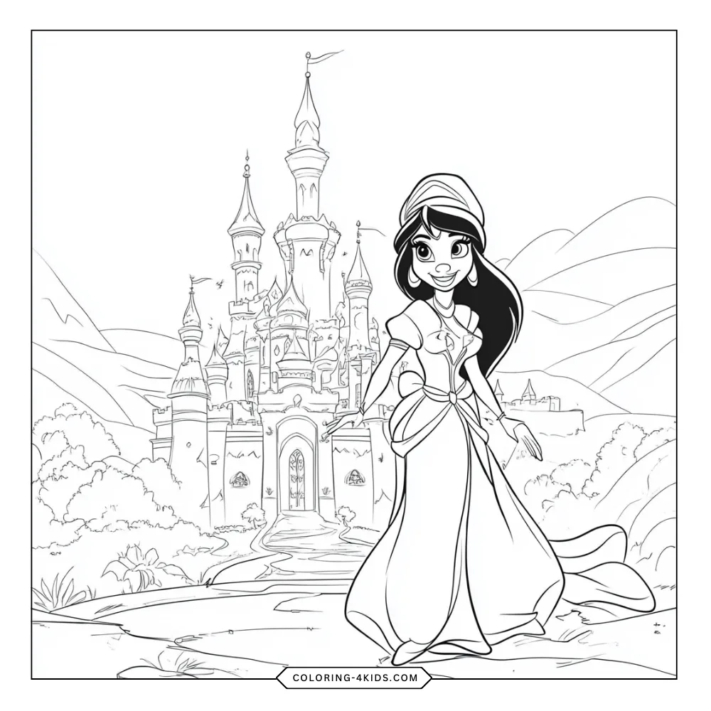 Jasmine & Aladdin coloring book preview page 1