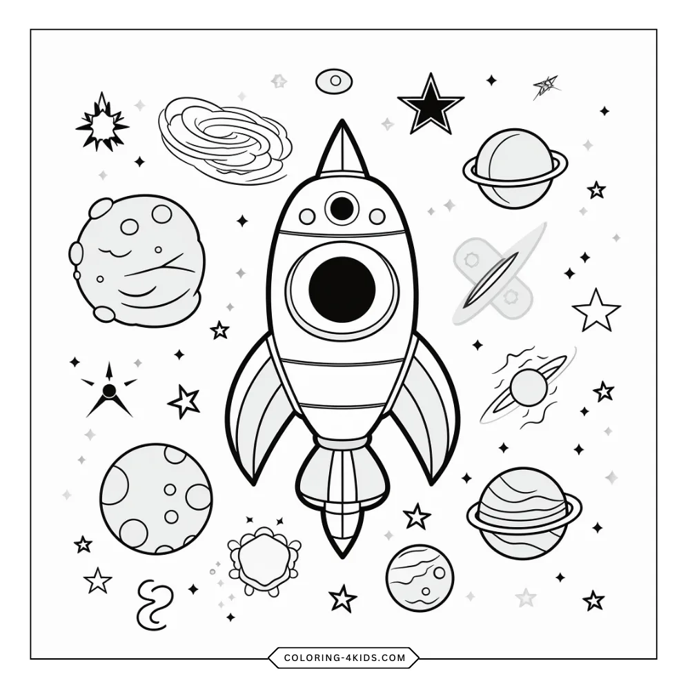 Spaceship coloring book preview page 1