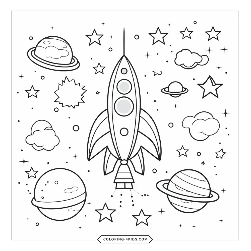 Spaceship coloring book preview page 2