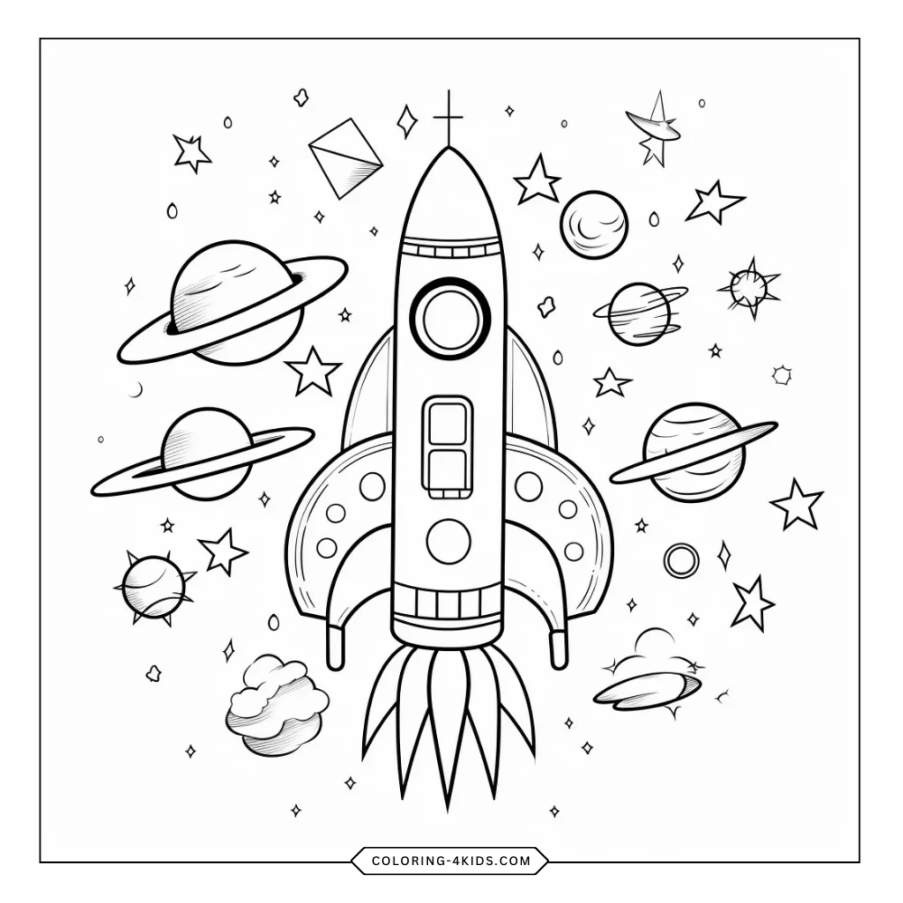 Spaceship coloring book preview page 3