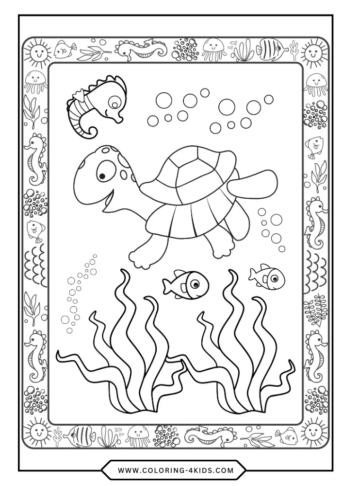 Turtle coloring book preview page 2