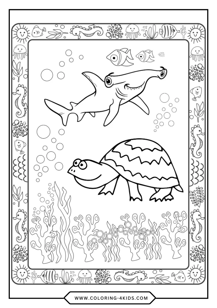 Turtle coloring book preview page 4