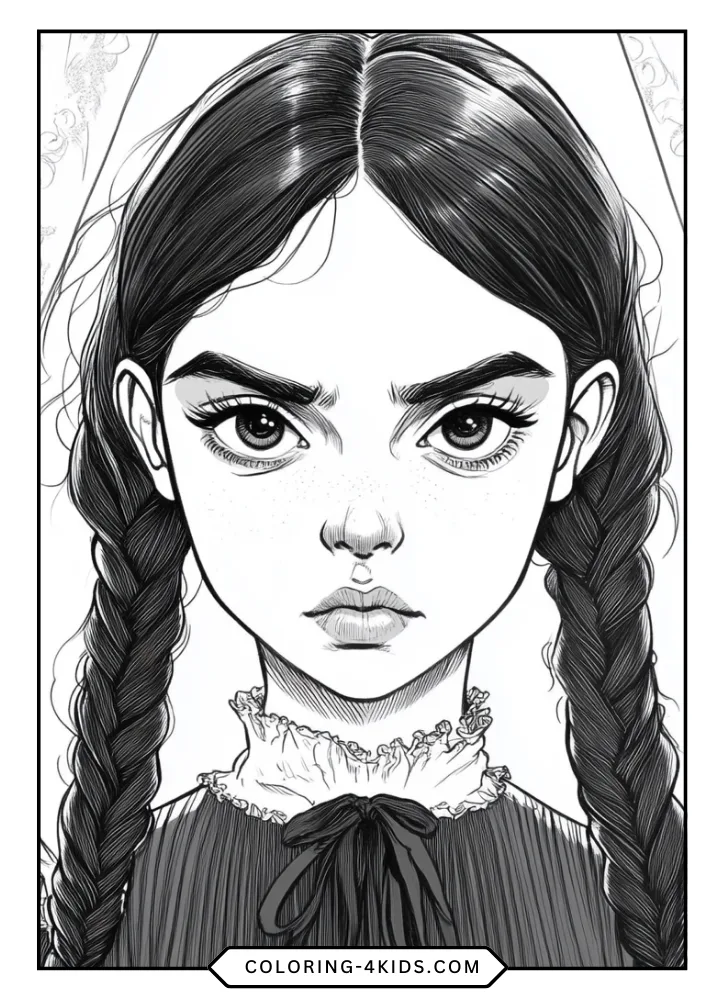 Wednesday Addams coloring book preview page 1
