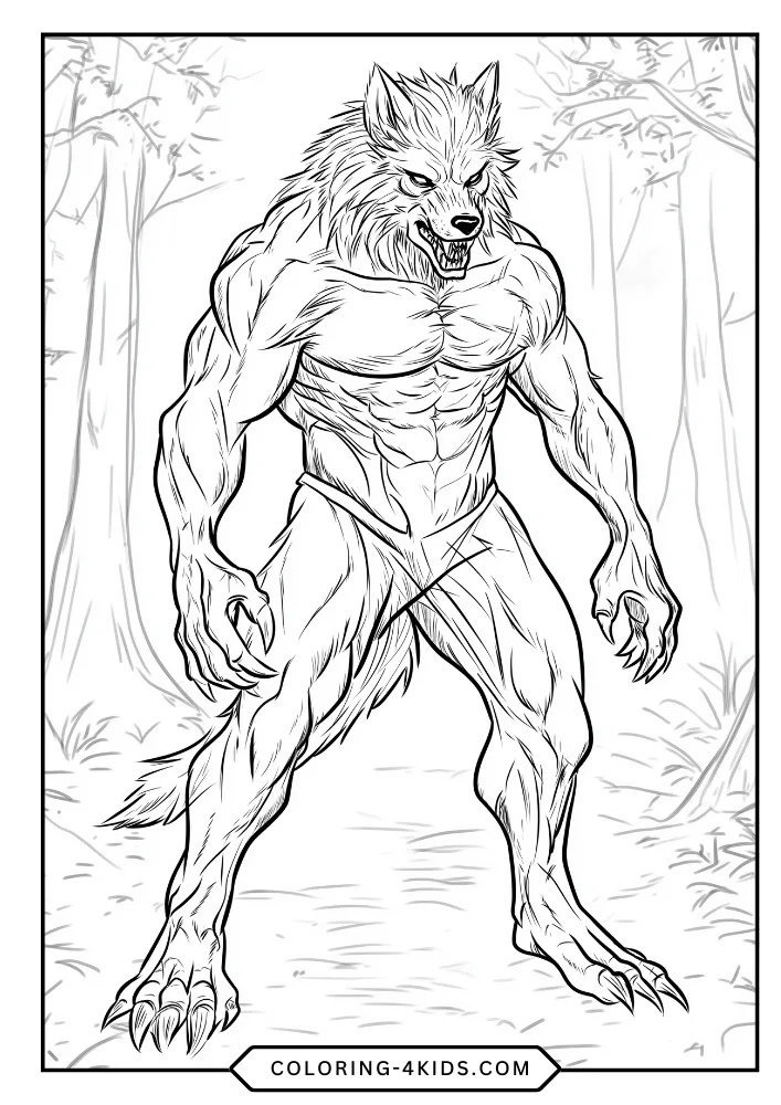 Werewolf coloring book preview page 2