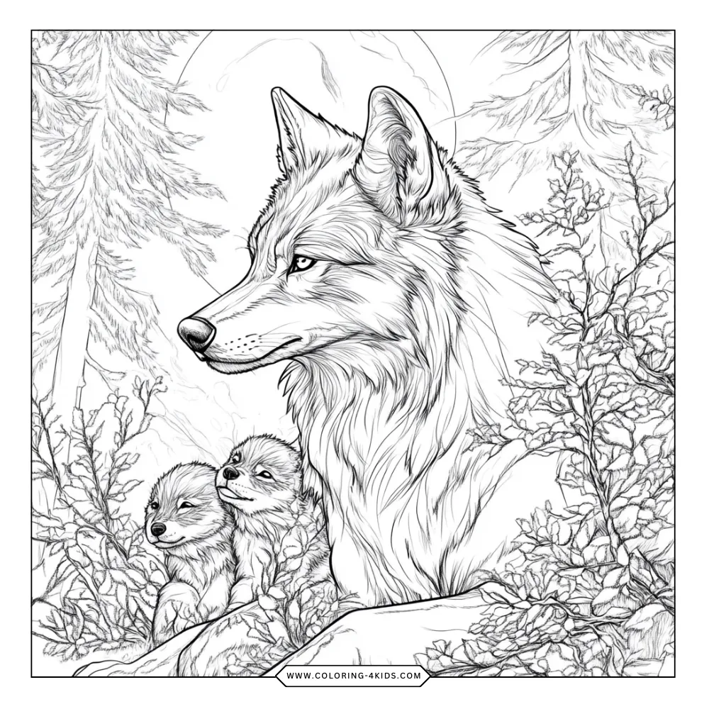 Wolf coloring book preview page 1