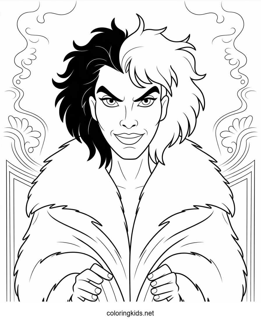 101 Dalmatians Cruella De Vil Coloring Pages for Kids, Printable Free