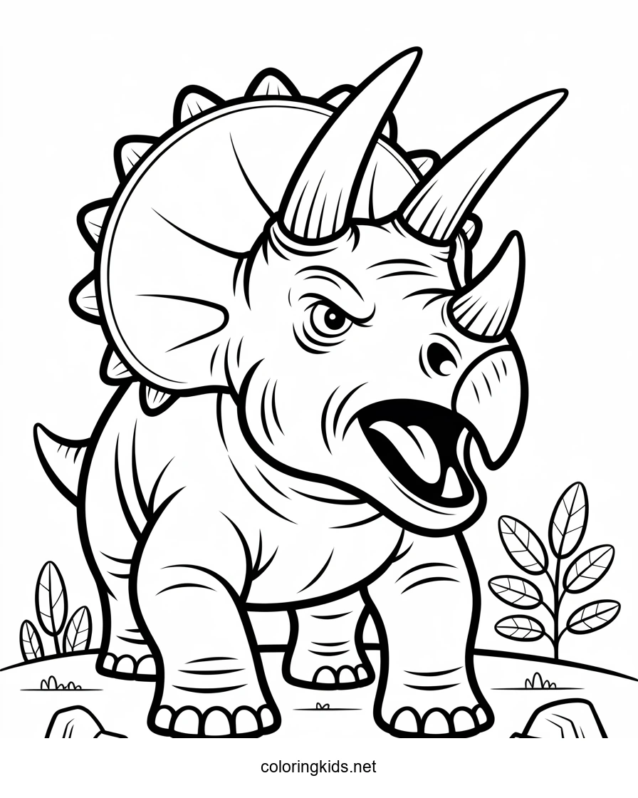 Angry Triceratops Dinosaur Coloring Pages for Kids, Printable Free
