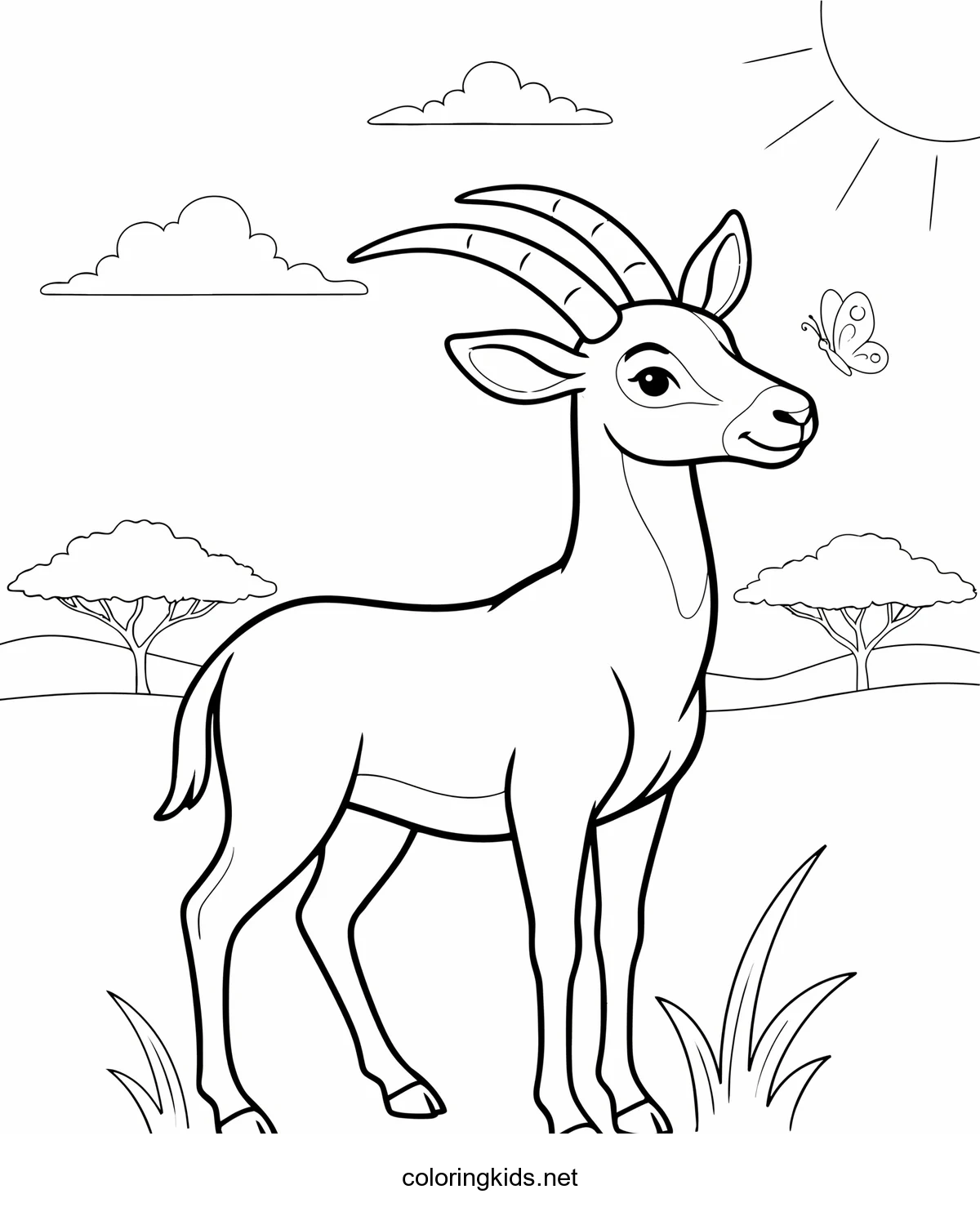 Antelope coloring pages for kids, printable free