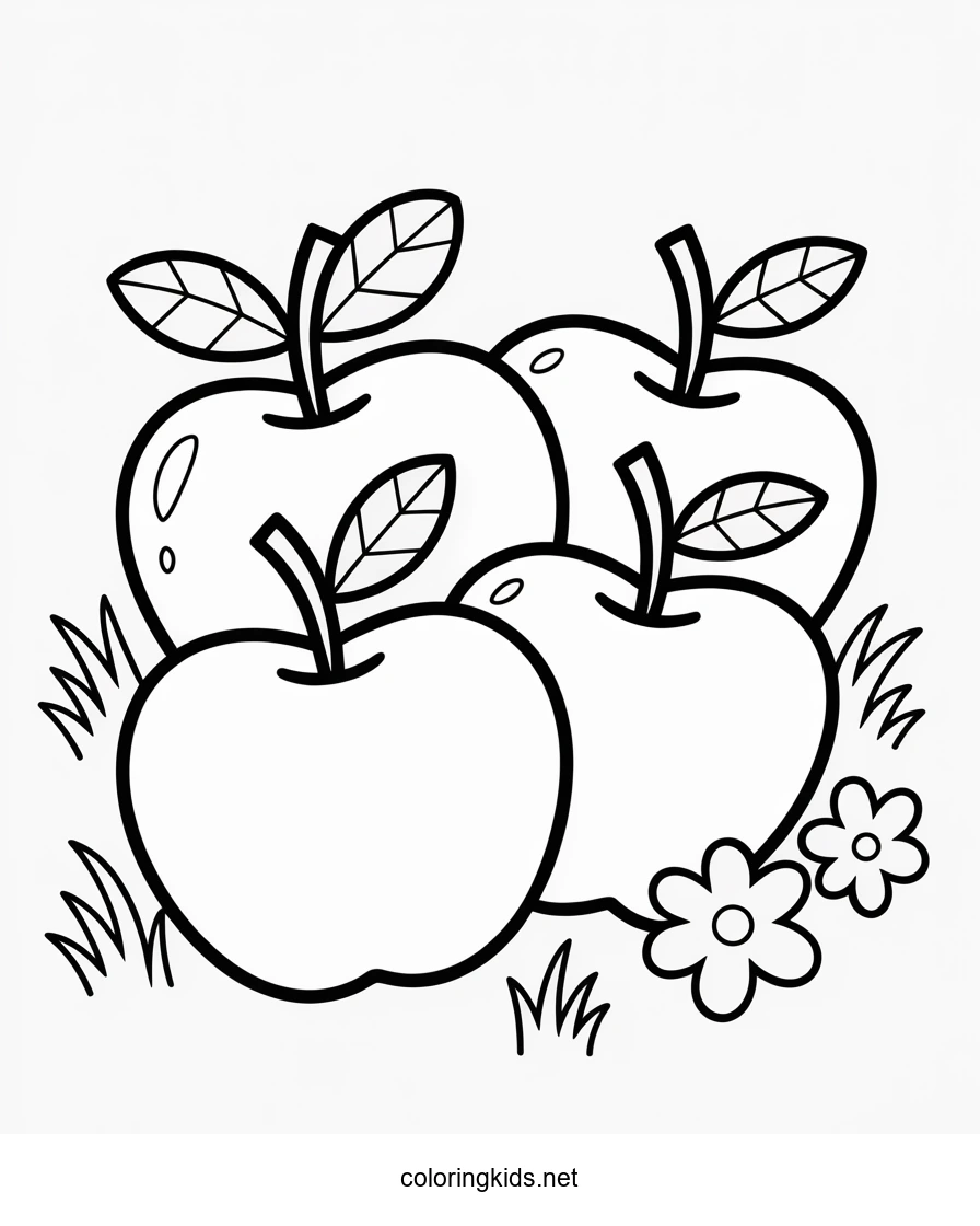 Apple fruits coloring pages, nice for kids, printable free