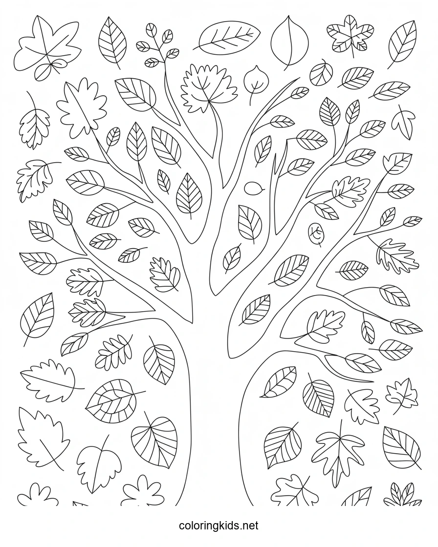 Autumn coloring pages leaves for kids, seasons coloring pages printable free