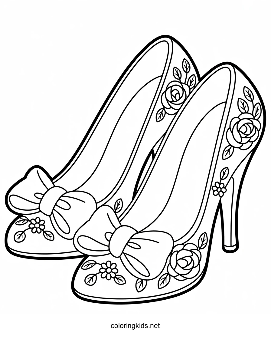 Beautiful shoes coloring page for girls, printable free
