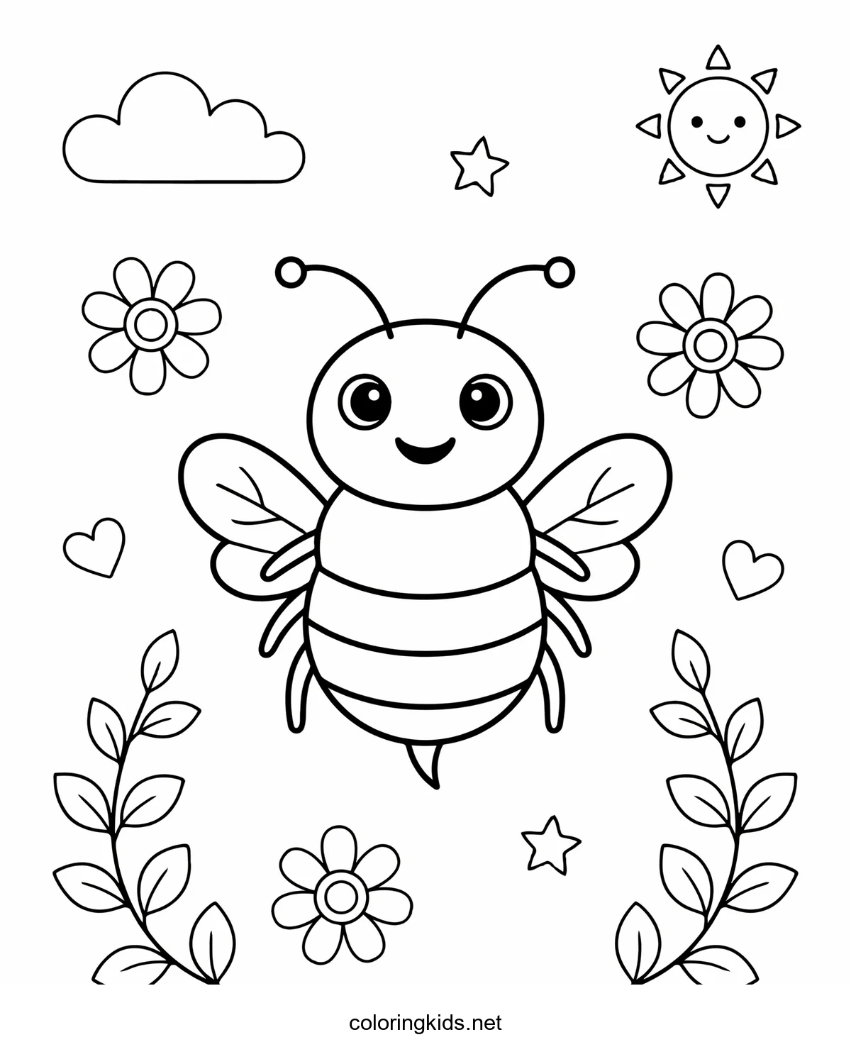 Bumble Bee coloring pages for kids, printable free