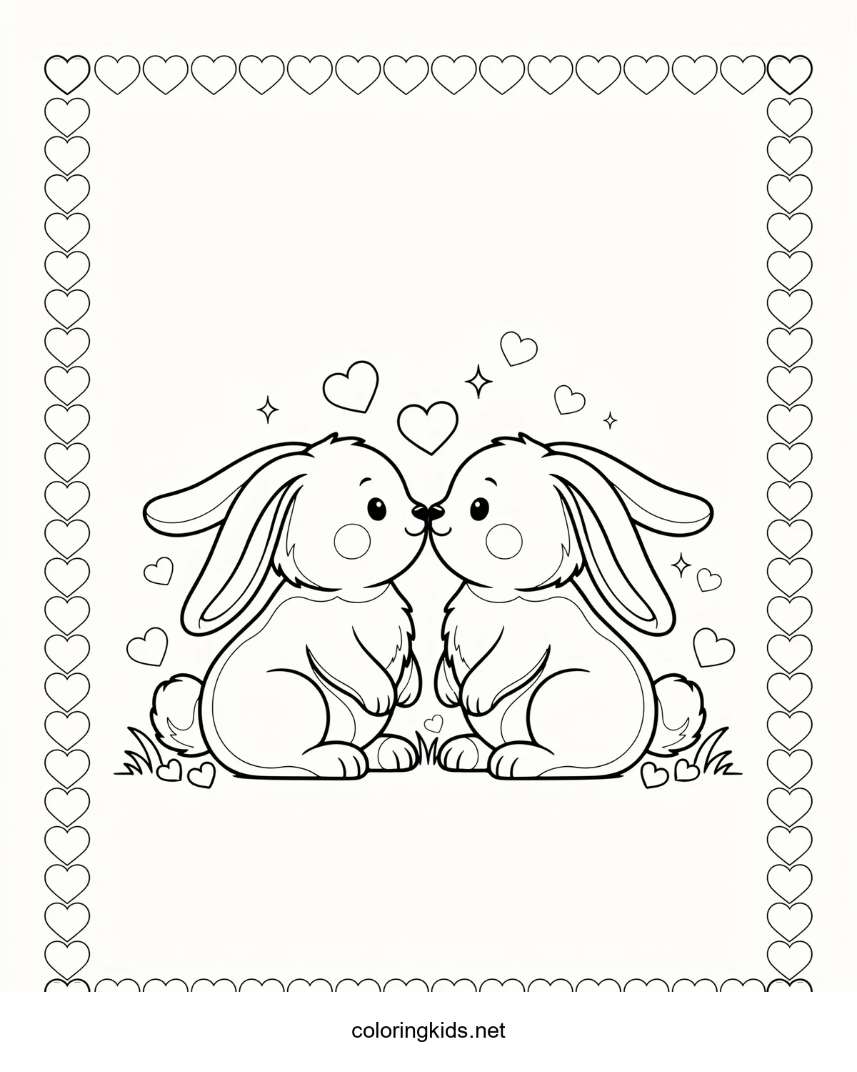 Bunnies In Love coloring pages for kids, printable free