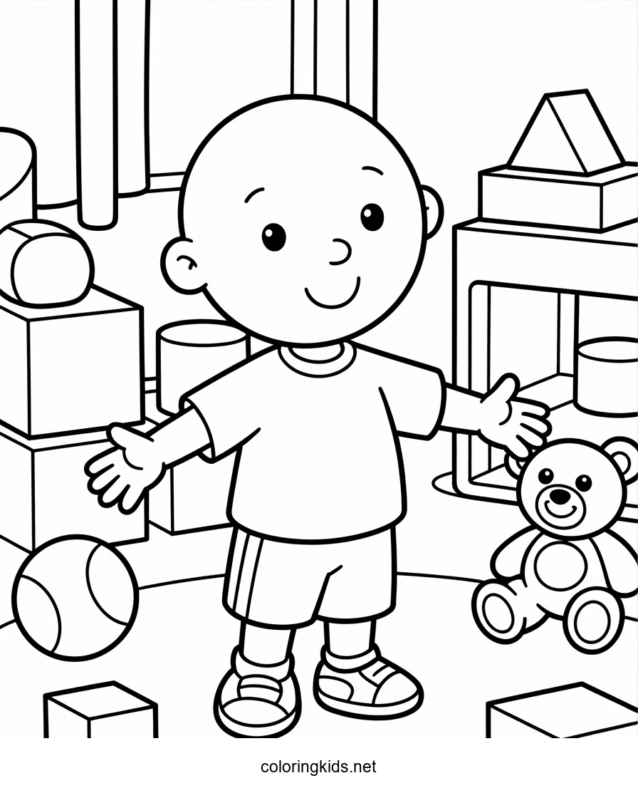 Caillou plays coloring pages for kids printable free