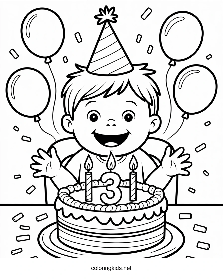 Birthday Cake Party Coloring Pages for Kids, Printable Free