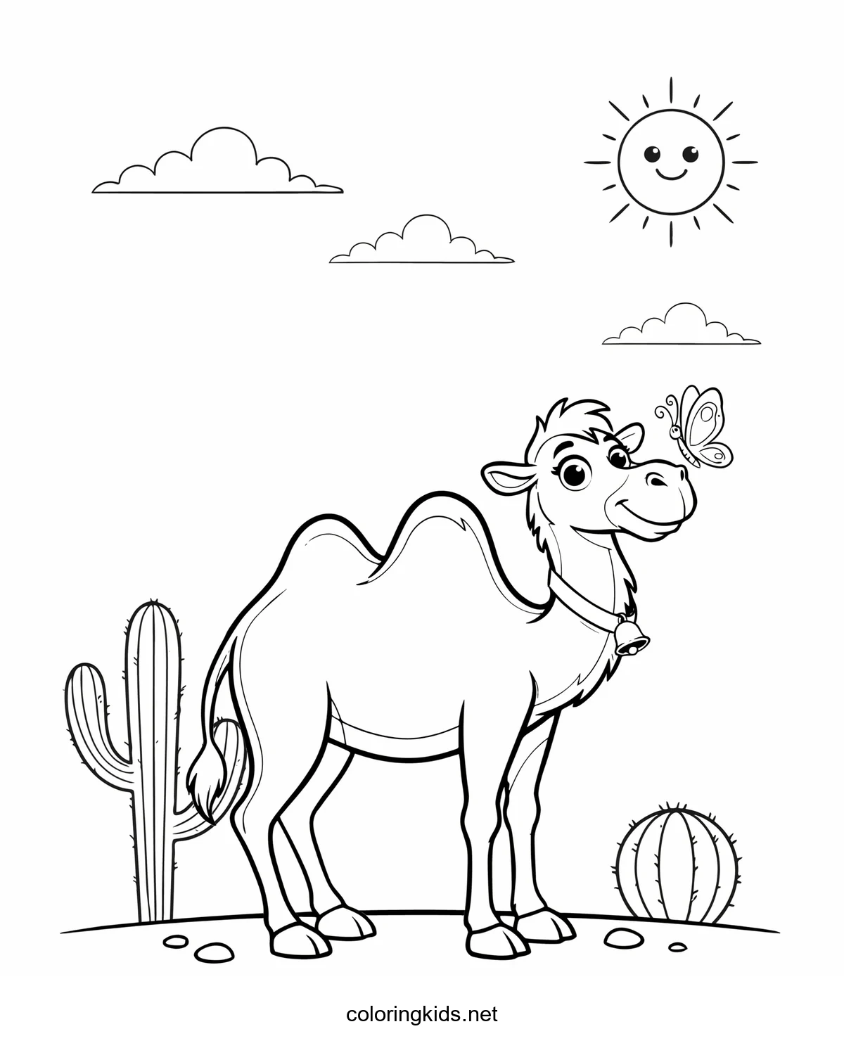 Camel coloring pages for kids, printable free