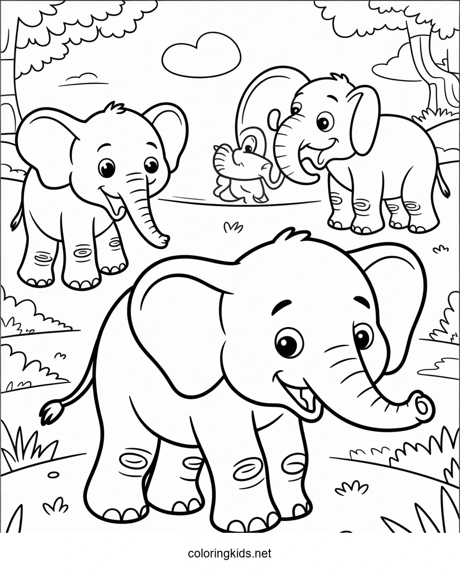 Cartoon elephant animals coloring pages for kids, pr…