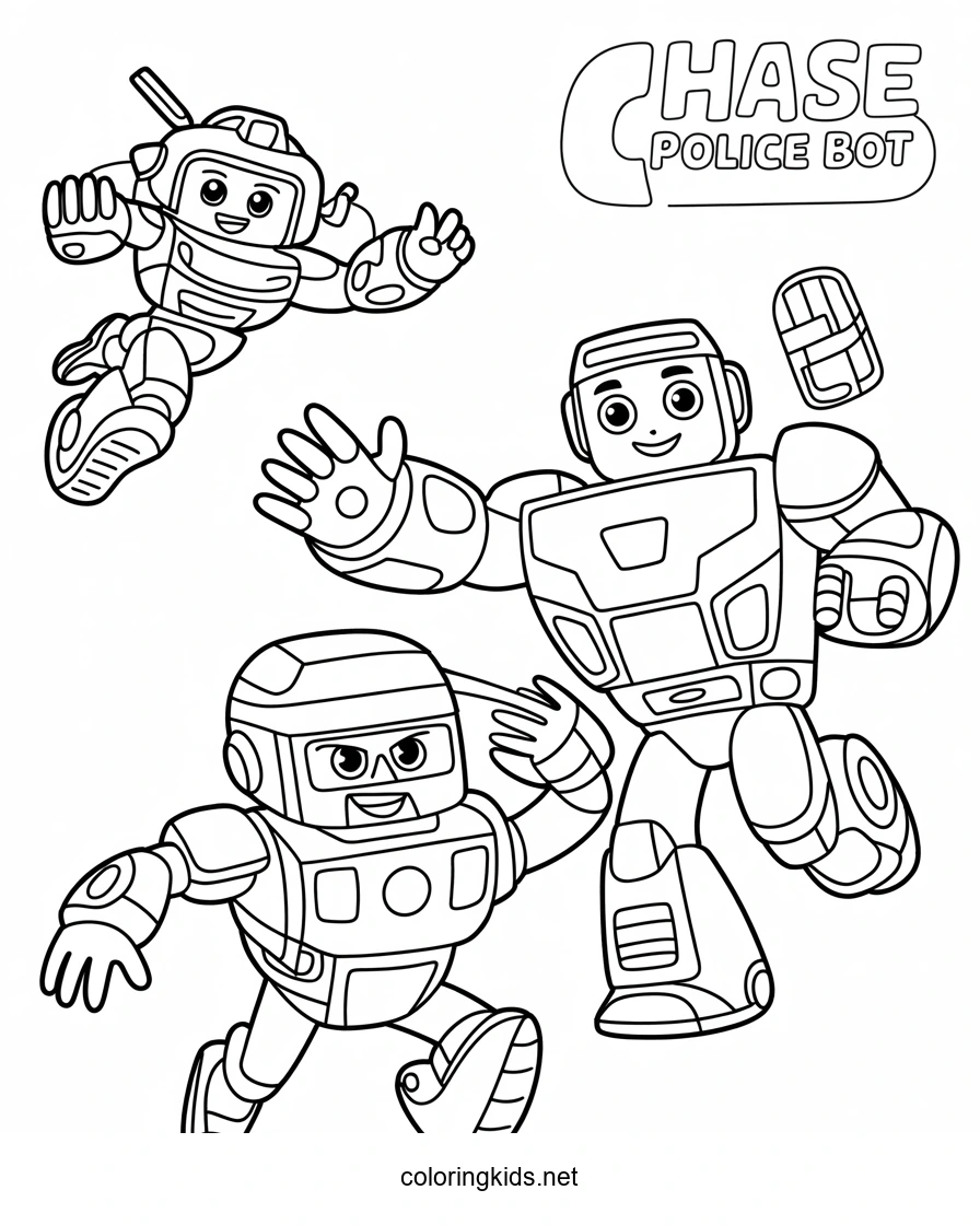 Chase police bot coloring pages for kids, printable…