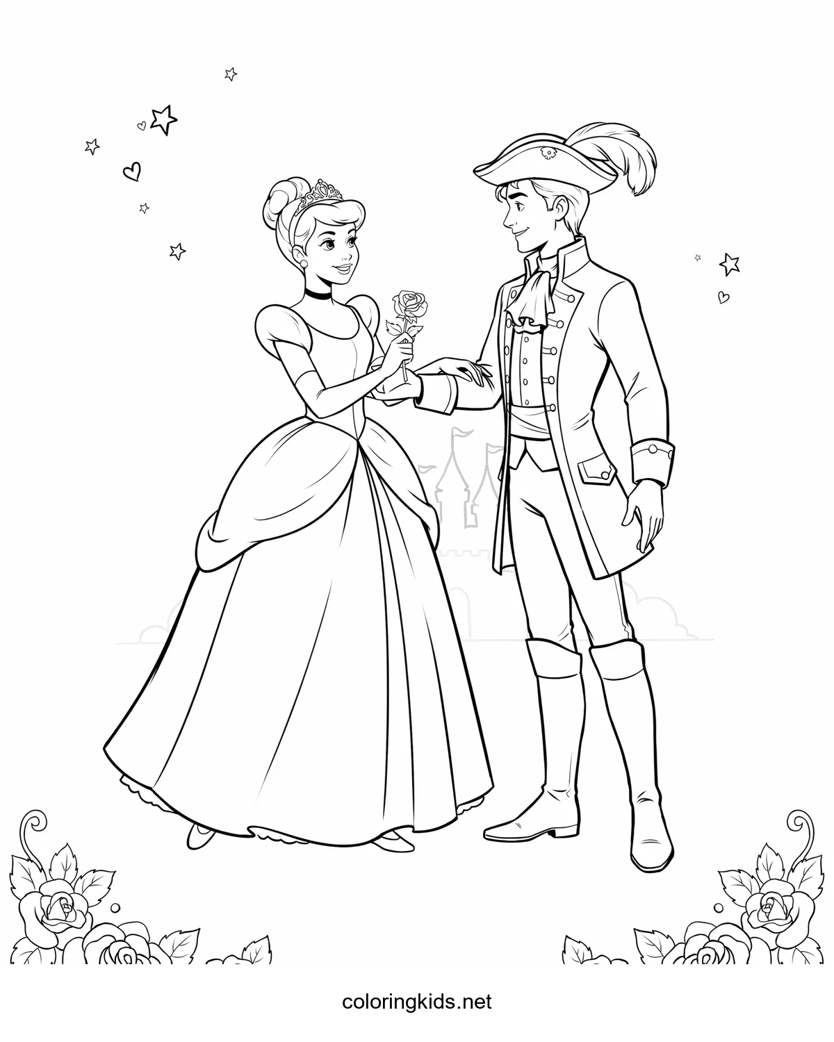 Cinderella – Prince Charming coloring pages for kids, printable free