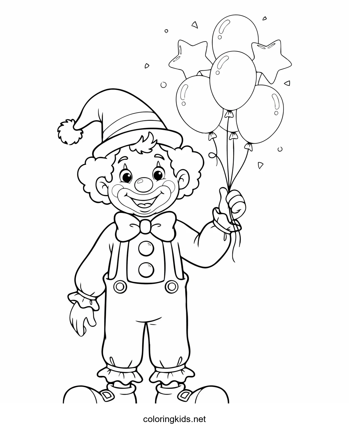Clown with Balloons coloring pages for kids, printable free