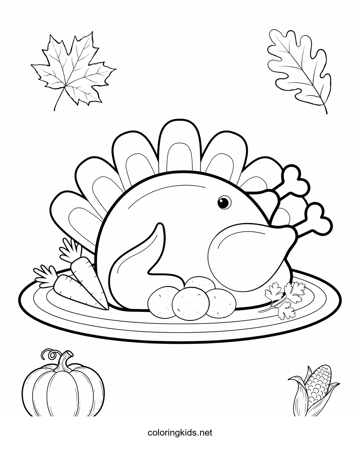 Cooked Turkey coloring pages for kids, printable free