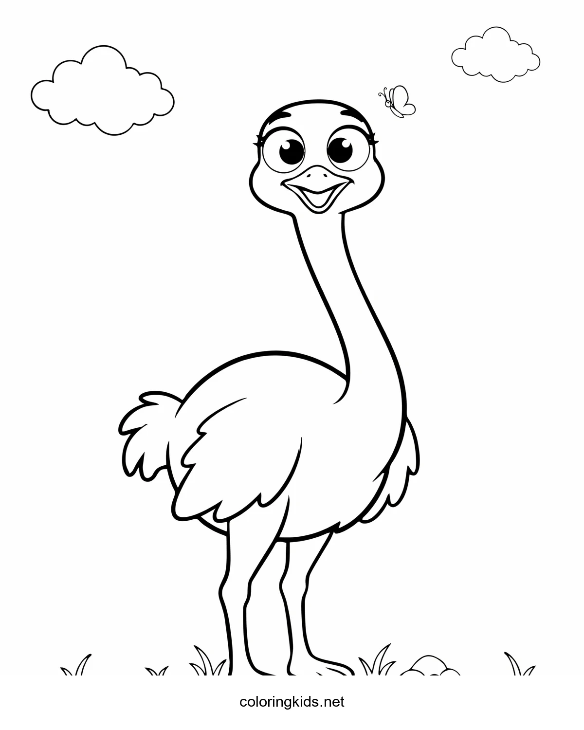 Crazy Eyed Ostrich coloring pages for kids, printable free
