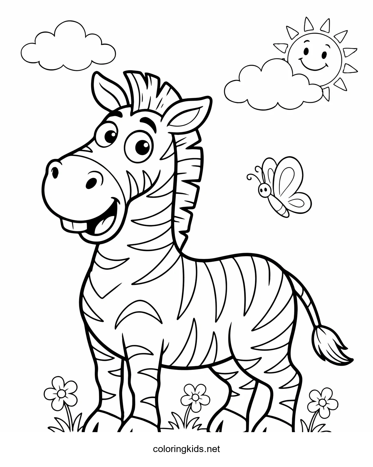 Crazy Eyed Zebra coloring pages for kids, printable free