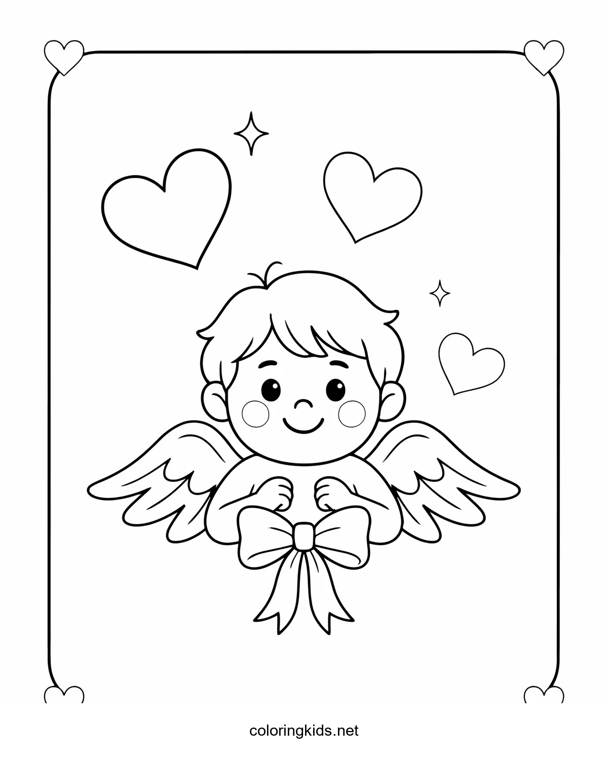 Cupid with a Bow coloring pages for kids, printable free