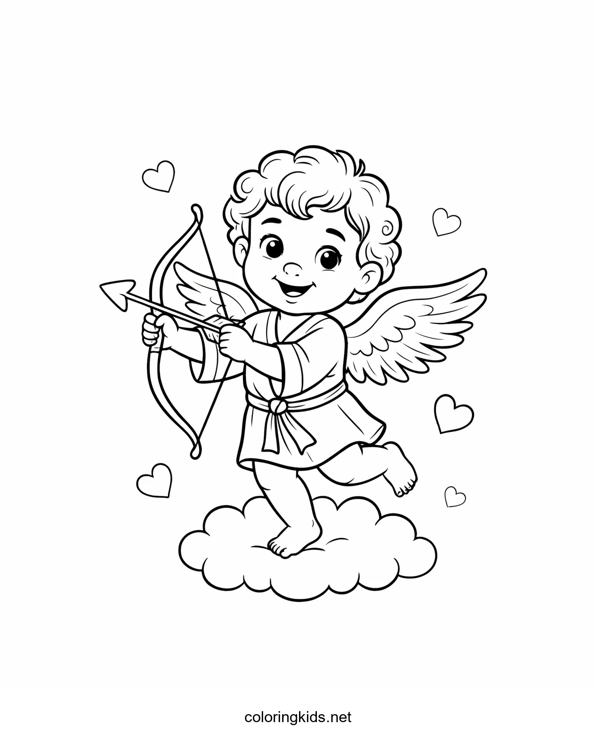 Cupid with Bow and Arrow coloring pages for kids, printable free
