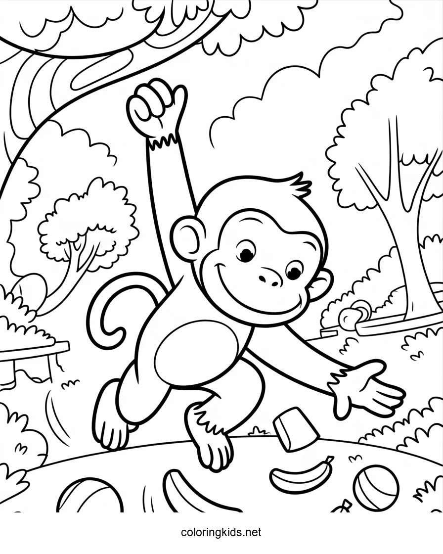 Curious George coloring pages for kids, printable free