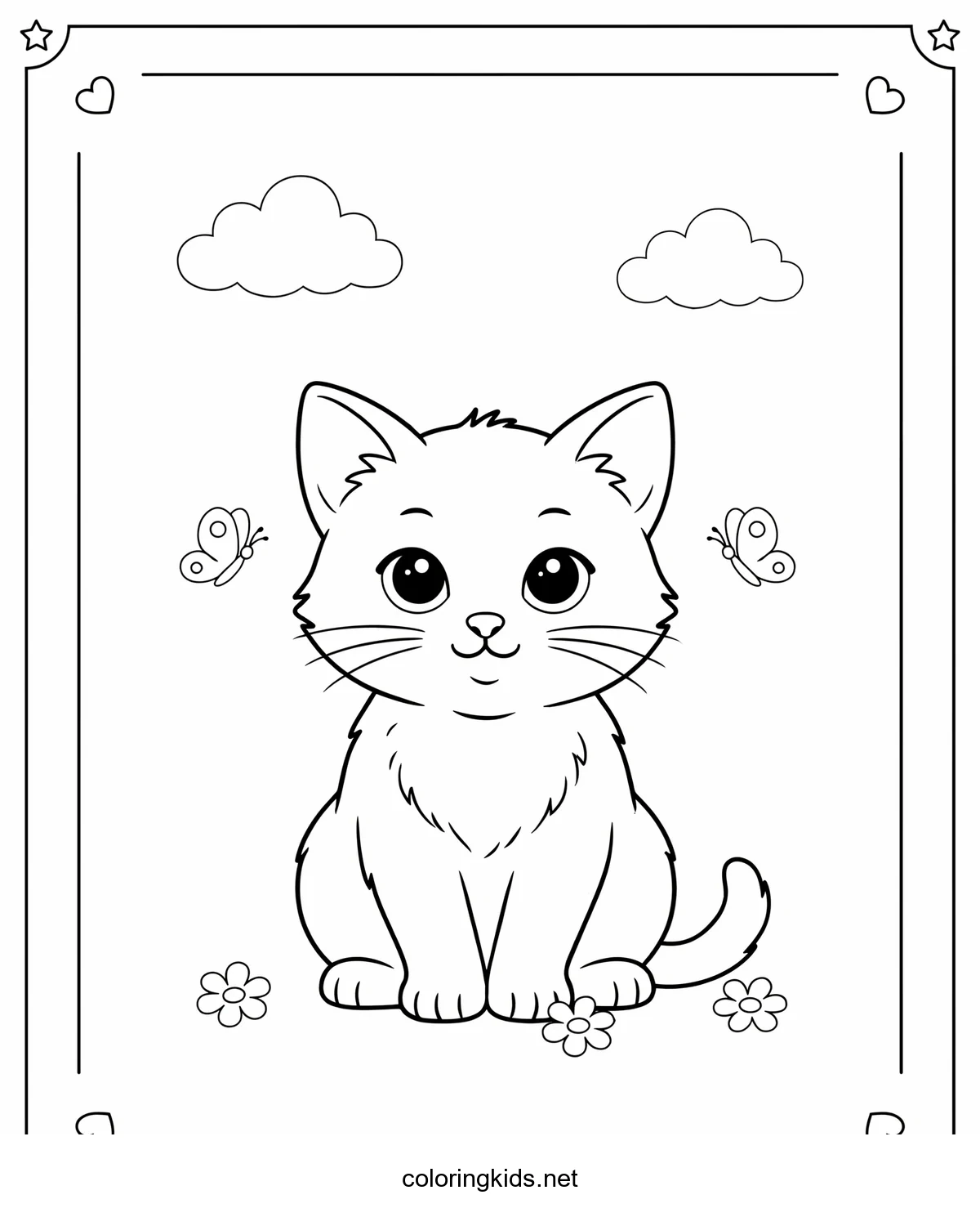 Cute Kitten coloring pages for kids, printable free