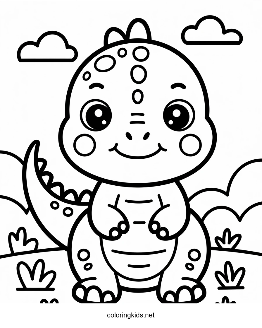 Cute Dinosaur Coloring Page for Kids, Printable Free