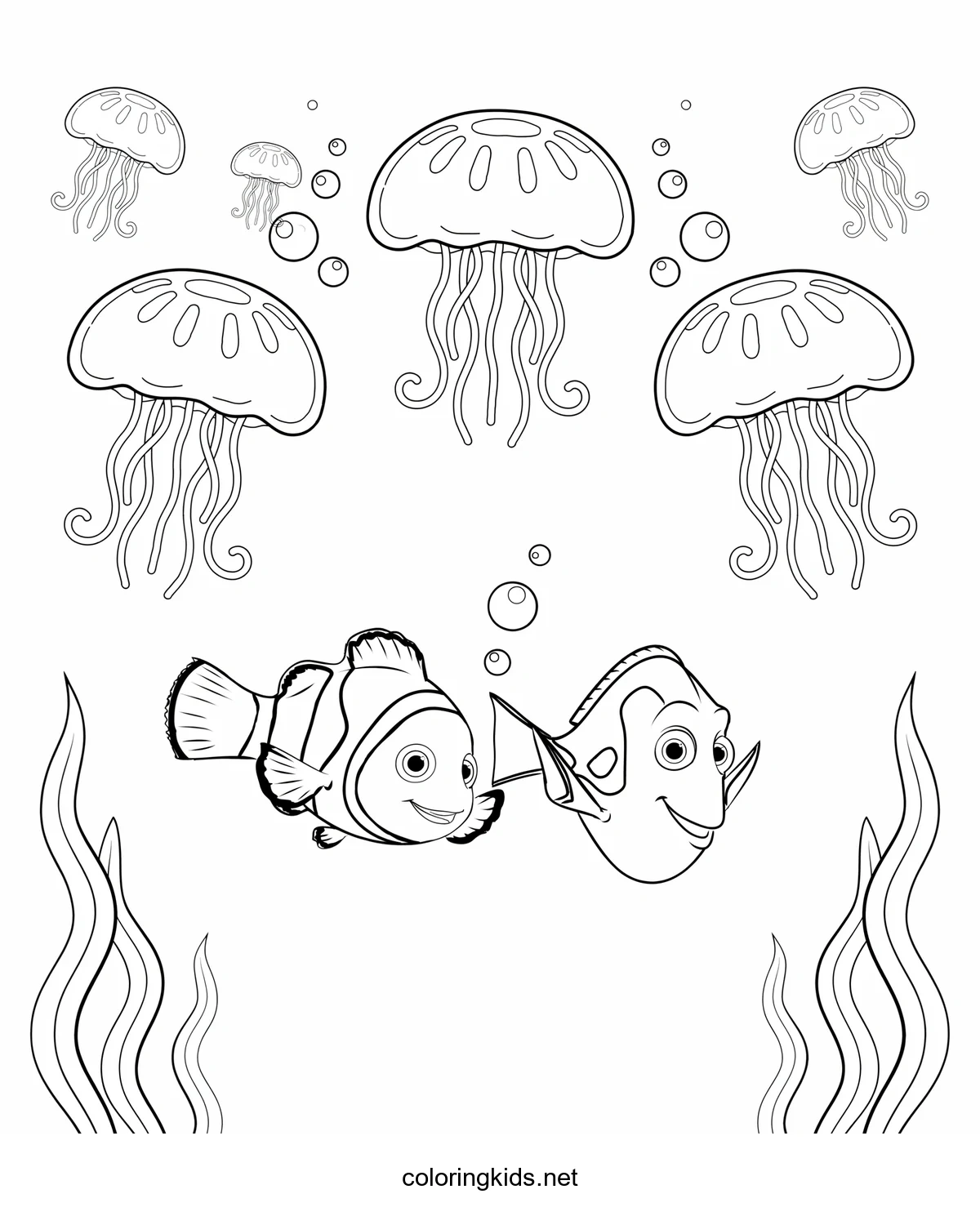 Finding Nemo – Jellyfish Scene coloring pages for kids, printable free