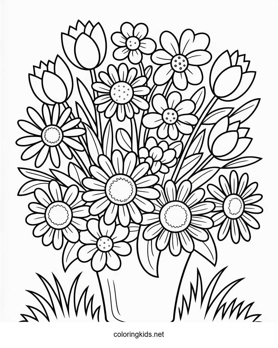Flowers Coloring Pages for Kids, Printable Free