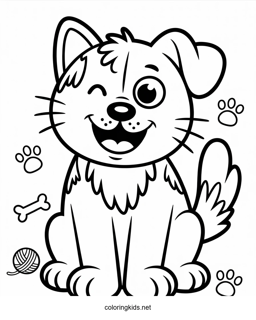 Funny CatDog Coloring Pages for Kids, Printable Free