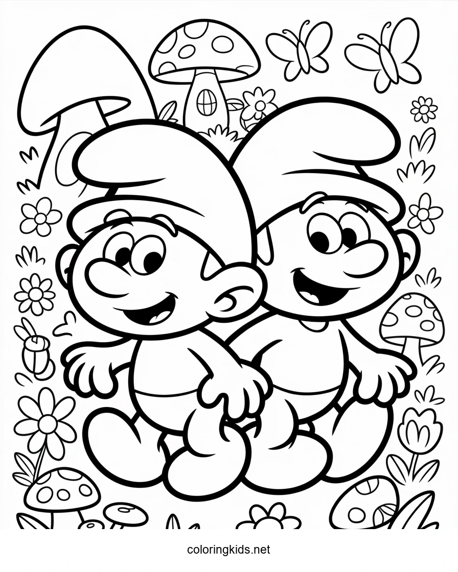 Funny Smurfs coloring pages for kids, printable free