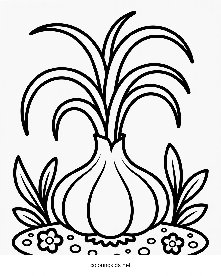 Garlic Vegetable Coloring Page for Kids, Printable Free