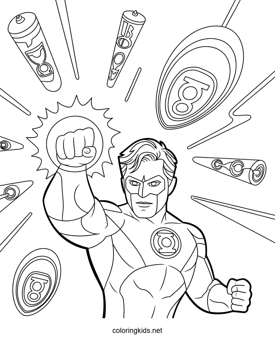 Green Lantern coloring pages for kids, printable free