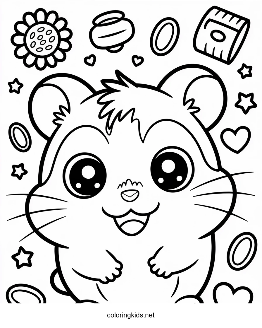 Hamster Hamtaro anime coloring pages for kids, print…