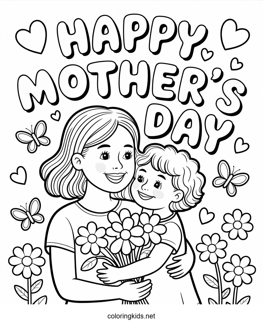 Happy Mother's Day coloring pages for kids, printable free