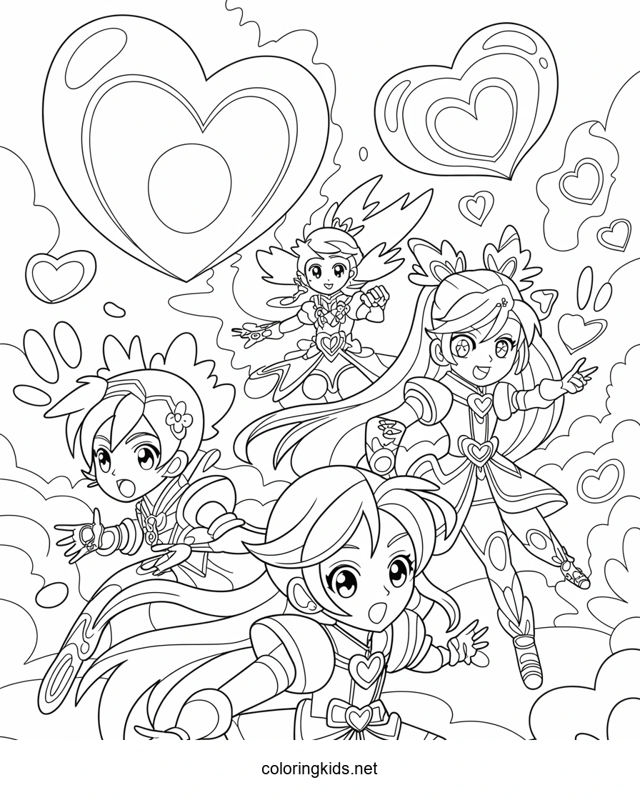 Heart catch Pretty cure coloring pages for kids, printable free