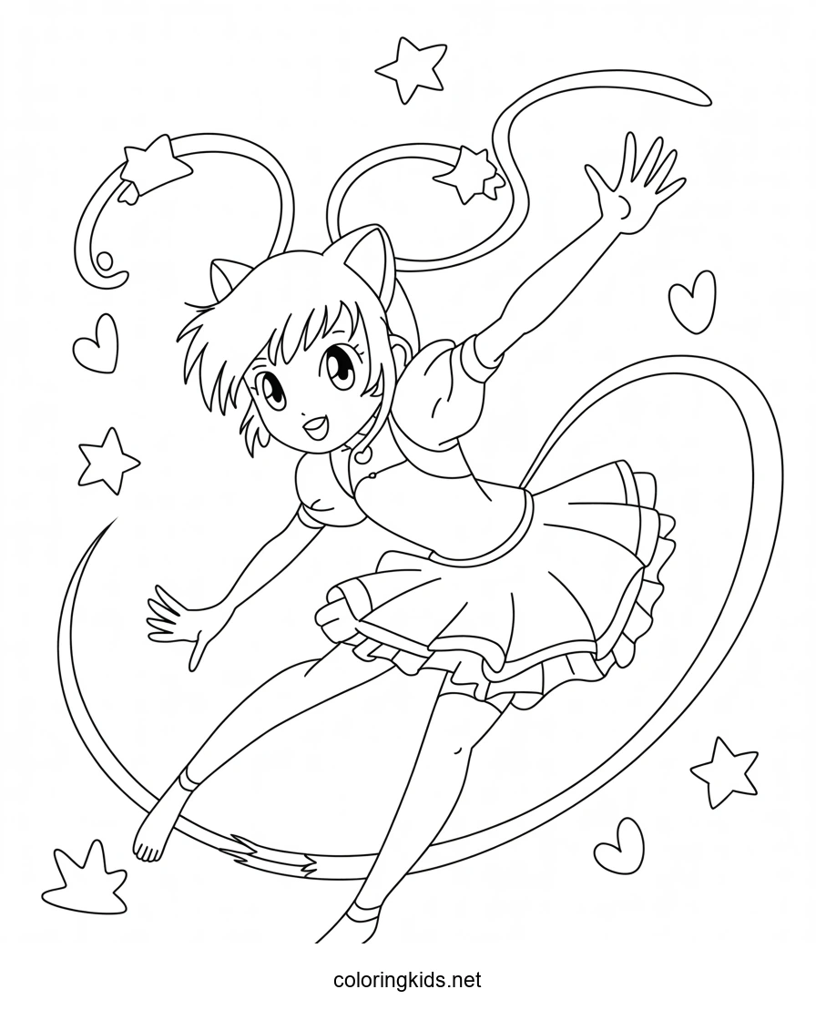 Ichigo from Mew-mew anime coloring pages for kids, printable free
