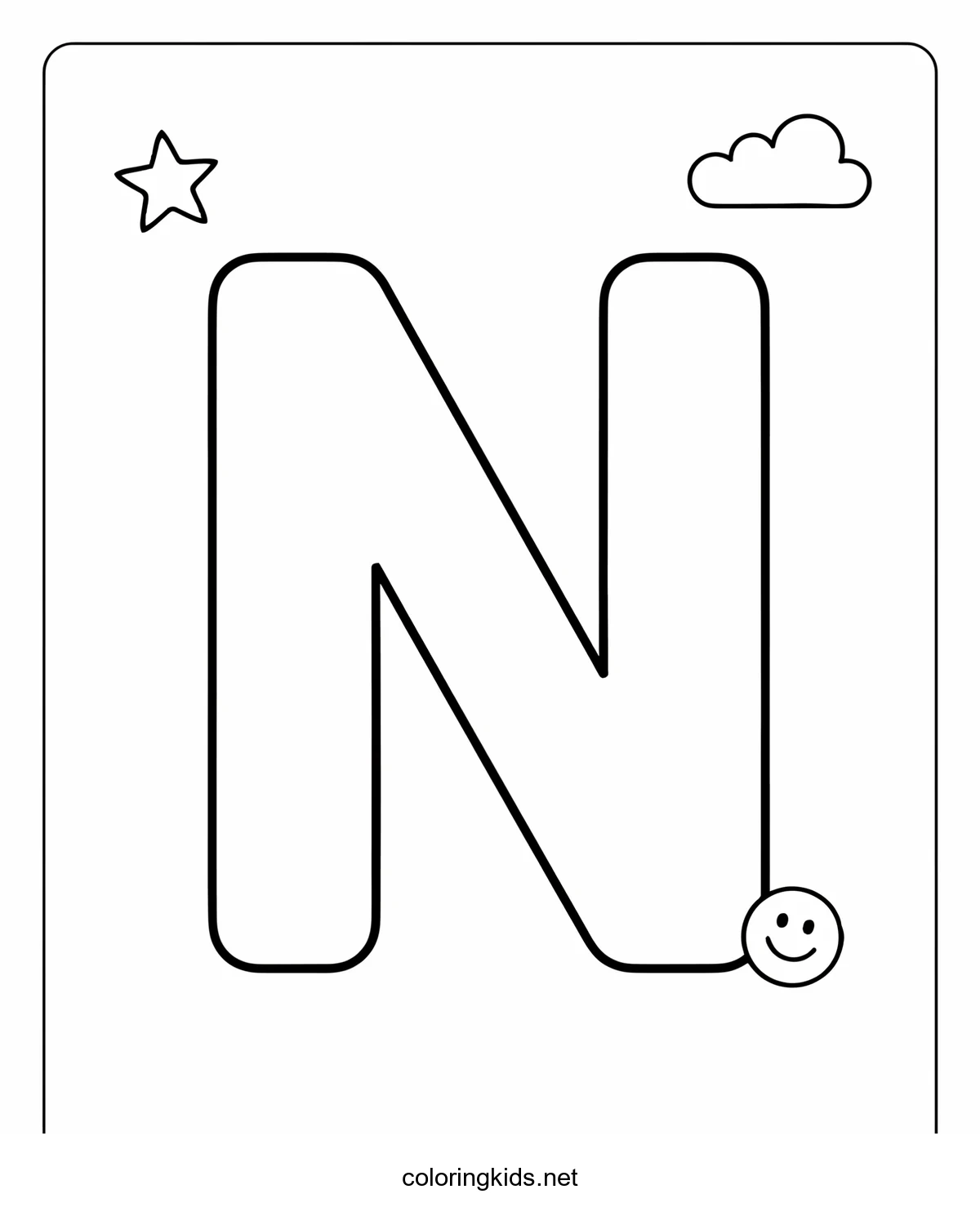Letter N coloring page — alphabet coloring pages printable