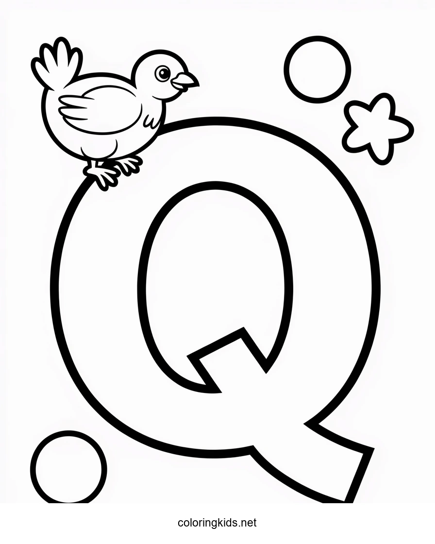 Letter Q coloring pages of alphabet (Q letter words) for kids, printable